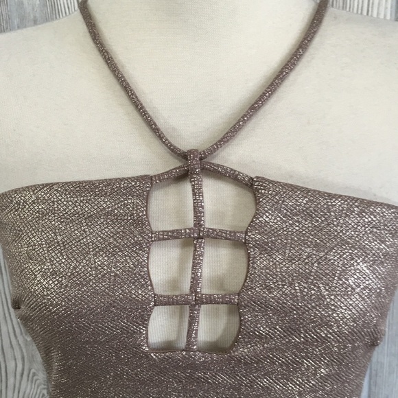 Charlotte Russe Metallic Gold Dress Size Large - Picture 5 of 11